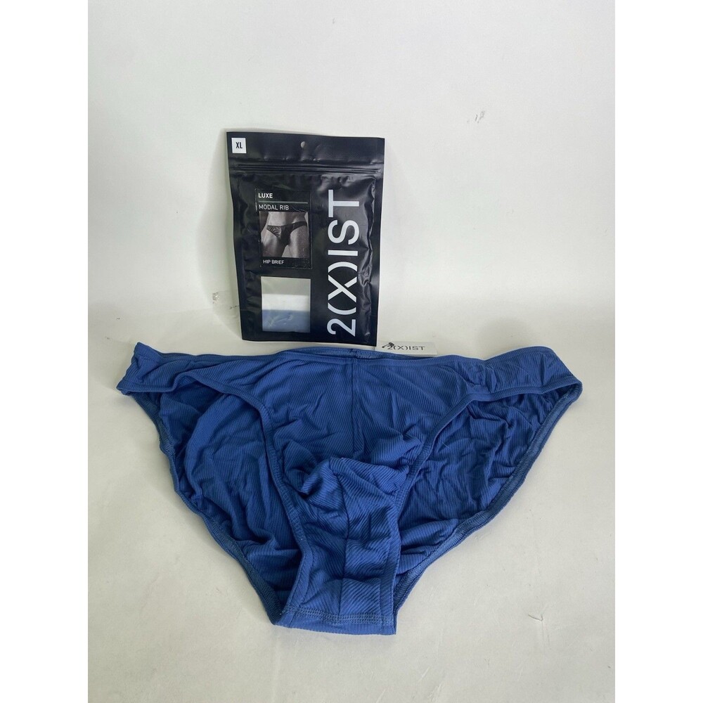 2xist Modal Luxe Hip Rib Brief Bikini Underwear Dark Blue Mens Size XL